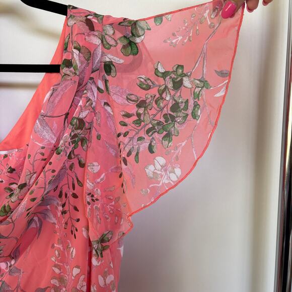 Vintage Y2K Fairy Pink Floral Midi Dress Cowl Neck Flutter Sleeve Ethereal 18 - Picture 8 of 11